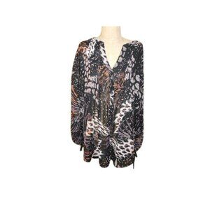Avenue Size 14/16W Plus Size Kimono Style Artsy 3/4 Sleeve Sheer Blouse NWT